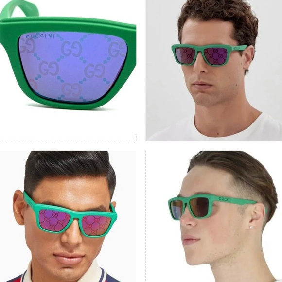 GUCCI MATT GREEN “GG”LOGO MIRRORED LIGHTWEIGHT SUNGLASSES - Picture 13 of 16